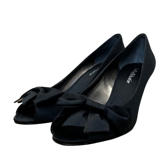 Kelly & Katie Women’s Black Fabric With Bow Accent Peep-Toe Pumps Size 8M - Picture 3 of 9